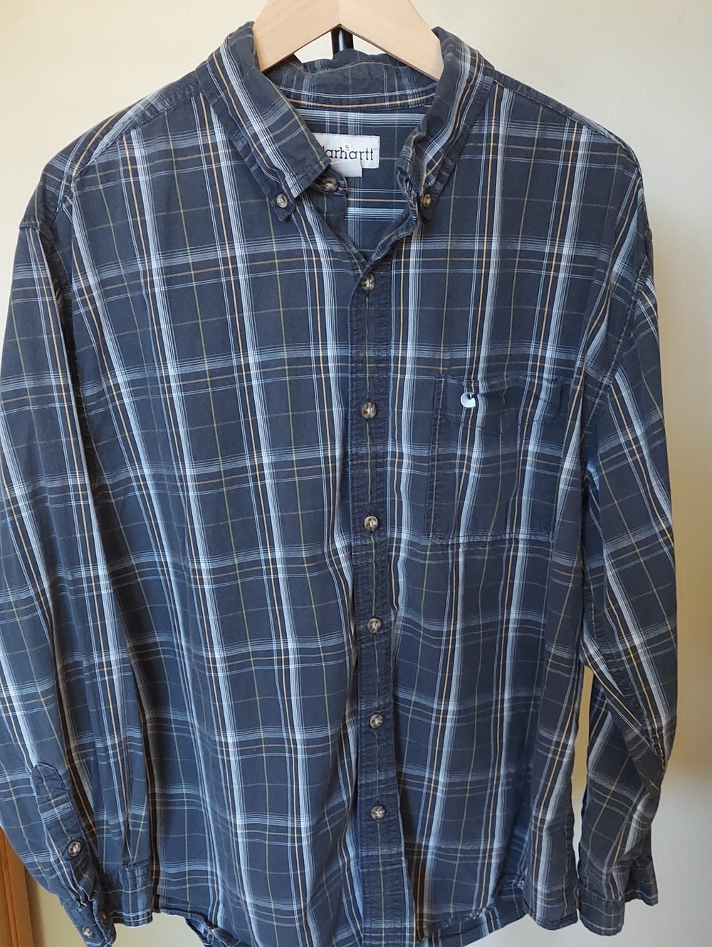 Carhartt Men's Blue Plaid Long-Sleeve Button-Down Shirt Sz XL 100% Cotton